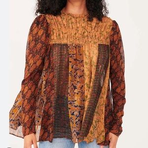 Free People Merrie Mixed Print Boho Style Tunic Top Size Small